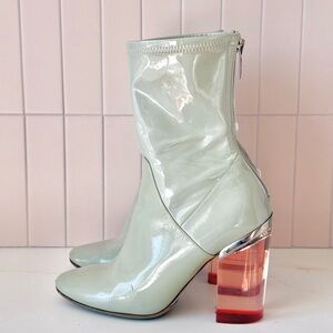 Dior Grey Leather Mule Boots with Pink Crystal Heel